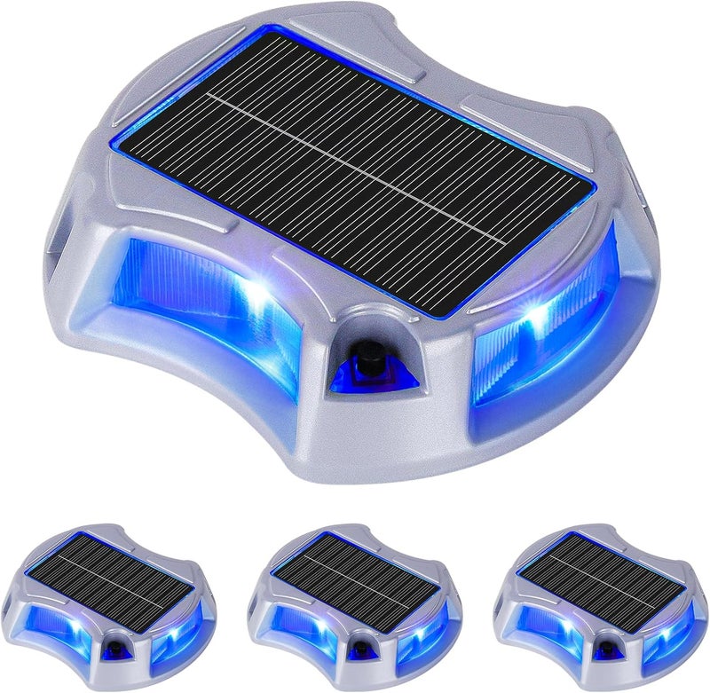 Bosceos Solar Driveway Lights Outdoor 4-Pack, Solar Deck Lights RGB Color Modes Dock Light Waterproof Driveway Markers Step Light for Sidewalk Stair Garden Pathway Walkway Yard - Image 1